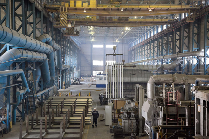 A very large factory with steel.