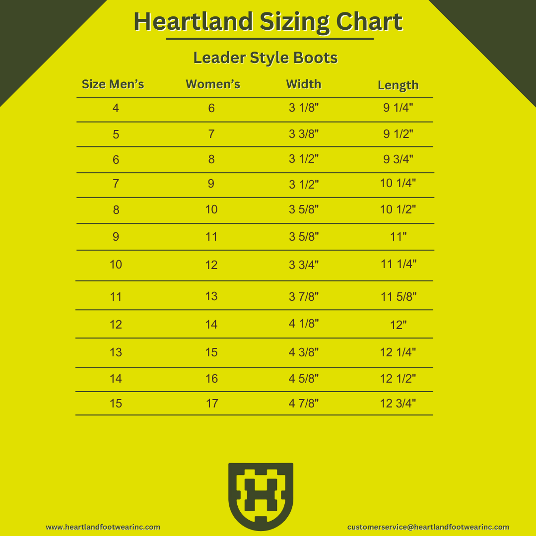 Work Boot Sizing Guide Leader Heavy Duty Rubber Work Boot – Heartland Footwear