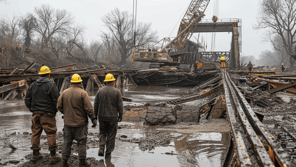 Construction works in rubble.