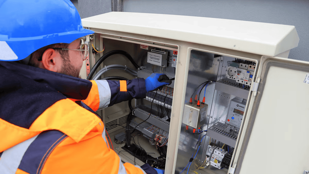 An electrician using a knob inside an electrical box.